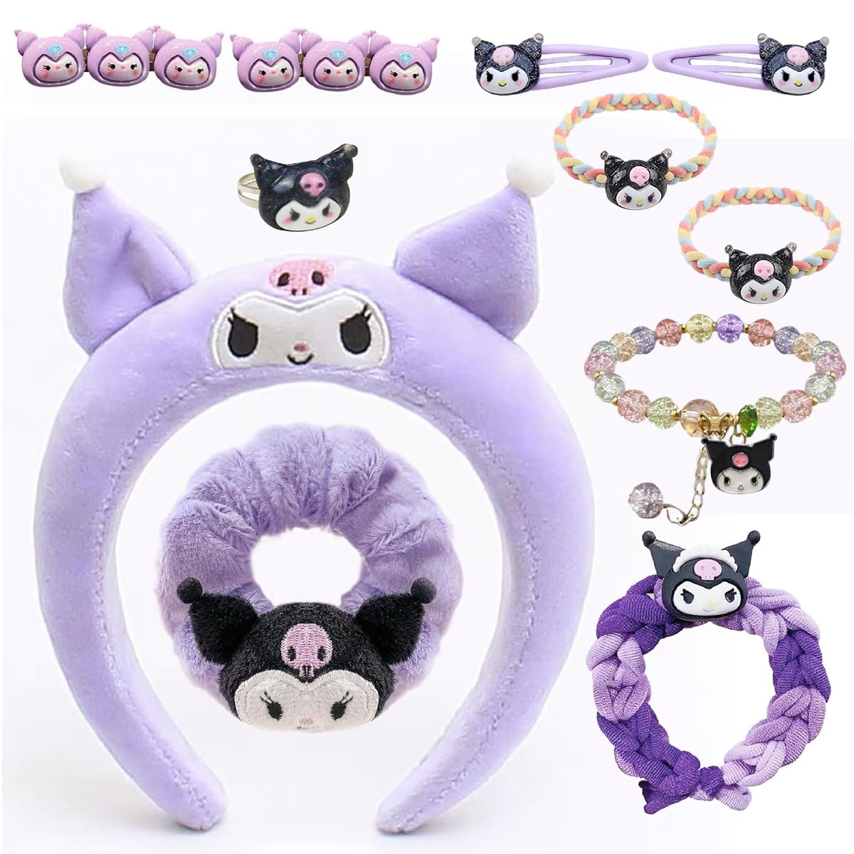 PATPAT Girls Kuromi Accessories Set Fashion Kuromi Wardrobe Accessories Gift Set of 10Pcs Kuromi Girls Headband Woven Rope Hair Tie Hair Clips Plush Hair Scrunchie Finger Rings PATPAT Girls Kuromi Accessories Set Fashion Kuromi Wardrobe Accessories Gift Set of 10Pcs Kuromi Girls Headband Woven Rope Hair Tie Hair Clips Plush Hair Scrunchie Finger Rings